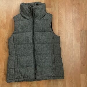 Old Navy Thick Wool Blend Puffer Vest Women’s Small Full Zip Gray Fleece Lined